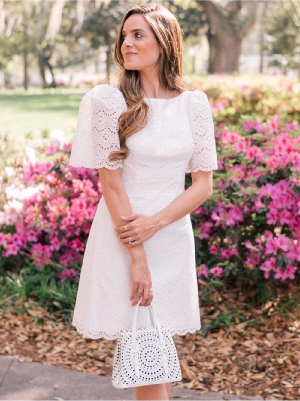 Gal Meets Glam Blythe White Scalloped Eyelet Dress size 12 bridal wedding comfy